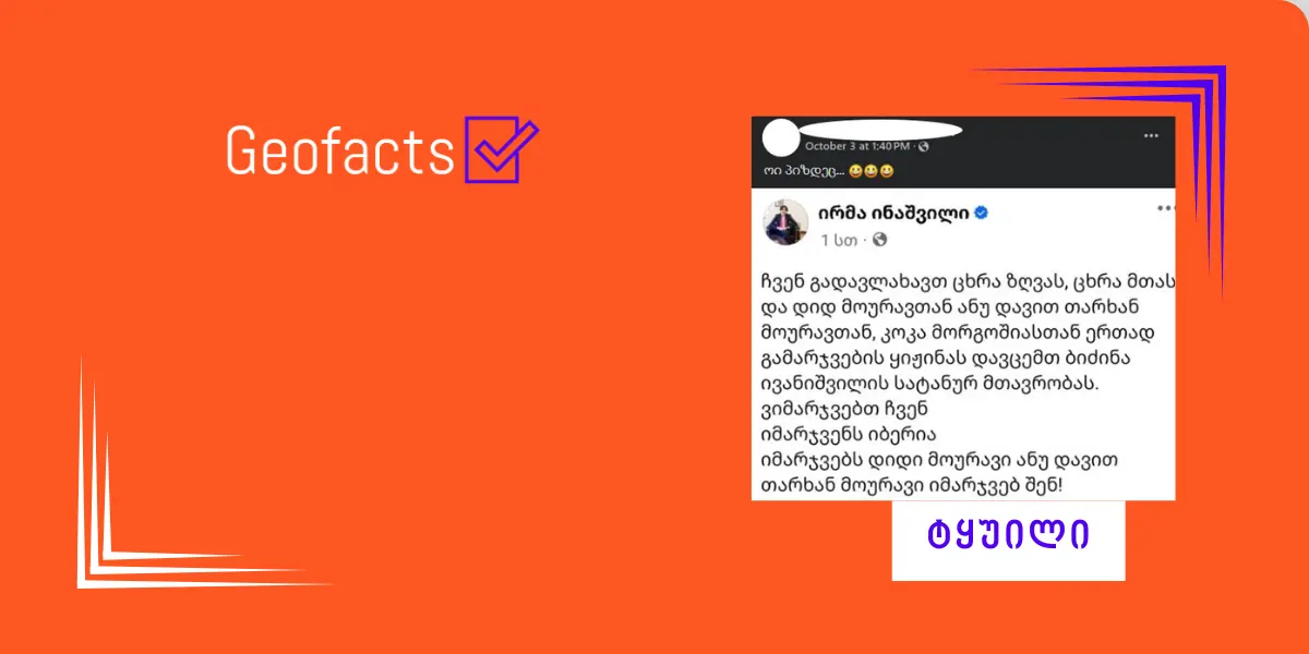 სოციალურ ქსელში ირმა ინაშვილის ყალბი პოსტი ვრცელდება