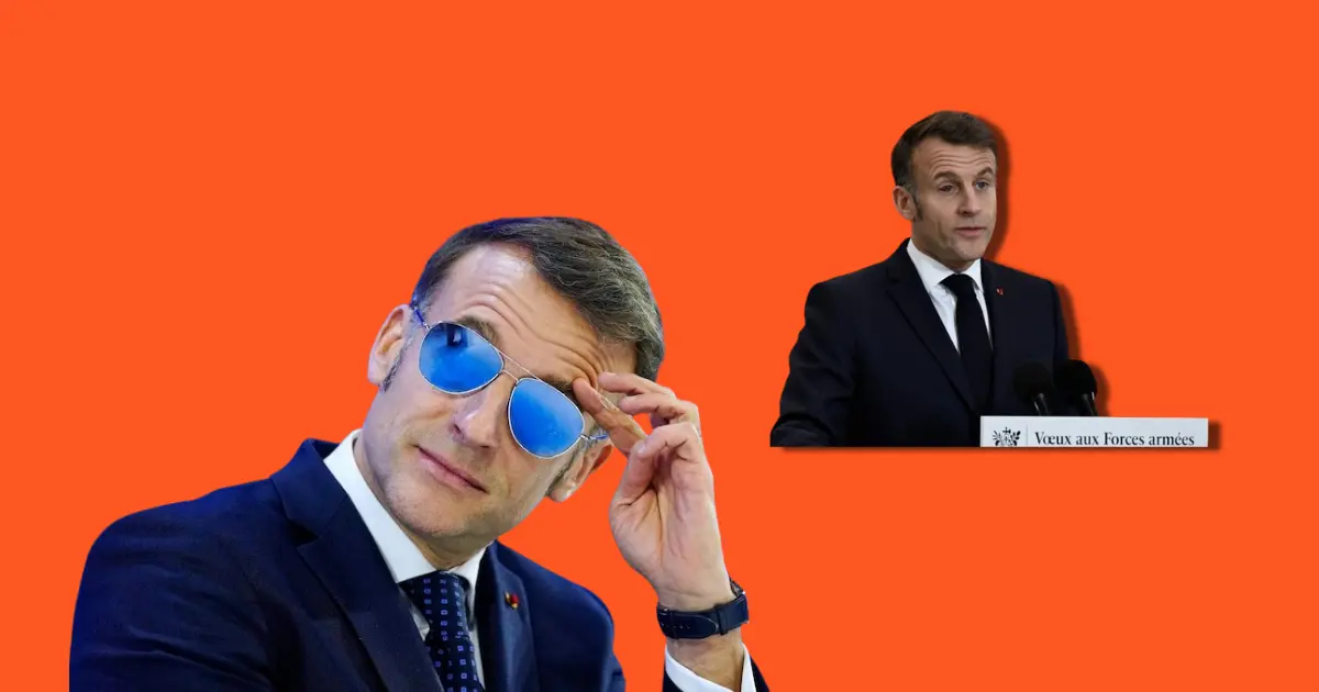 ემანუელ მაკრონი მზის სათვალით თვალის დაავადების გამო ჩნდება