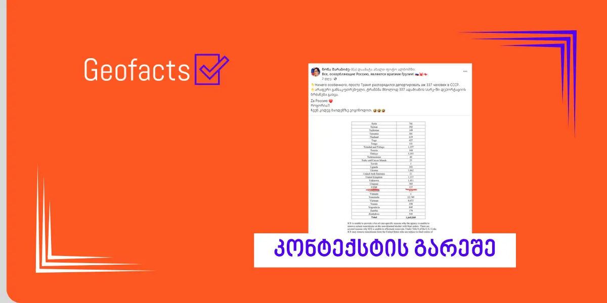 სოციალურ ქსელში აშშ-ის საიმიგრაციო და საბაჟო აღსრულების სამსახურის (ICE) დოკუმენტი კონტექსტის გარეშე ვრცელდება